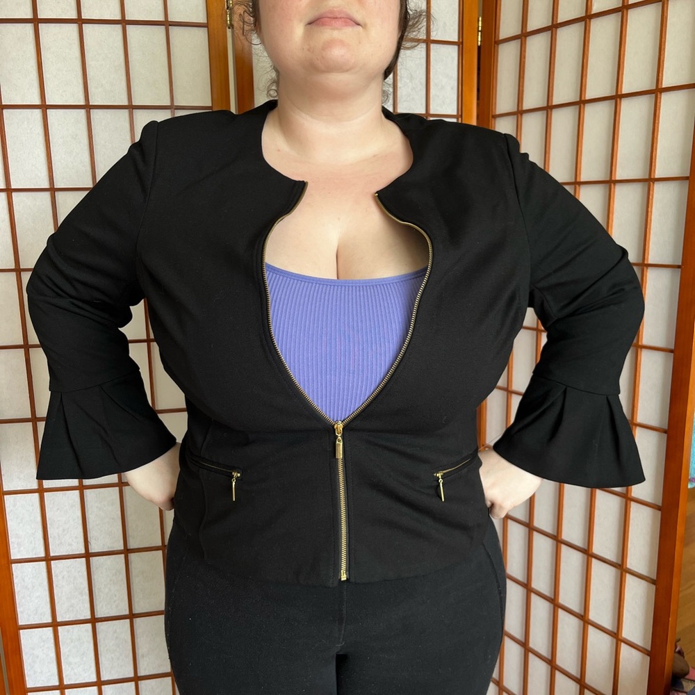 Black Zip-Up Jacket with Gold Accents